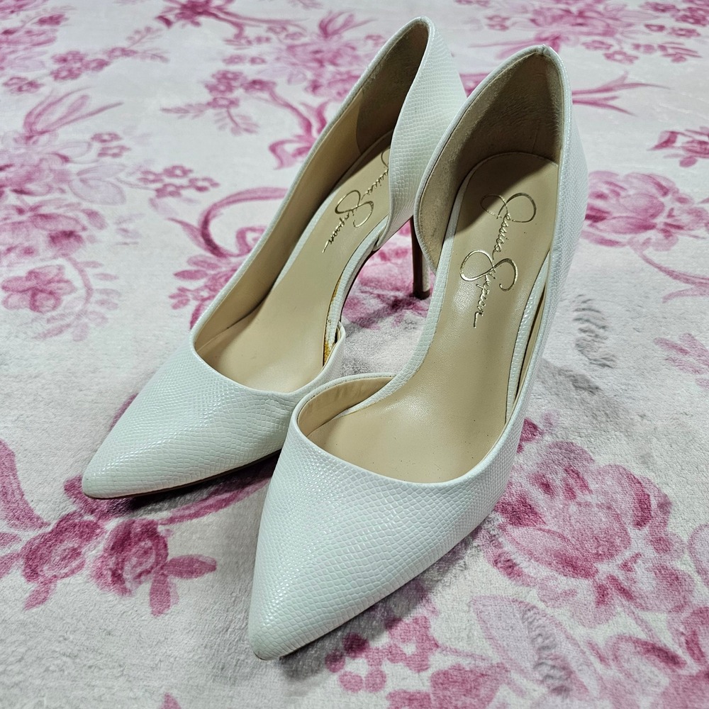 Jessica Simpson White Snakeskin Embossed D'Orsay Pointed Toe Pumps Size 8M